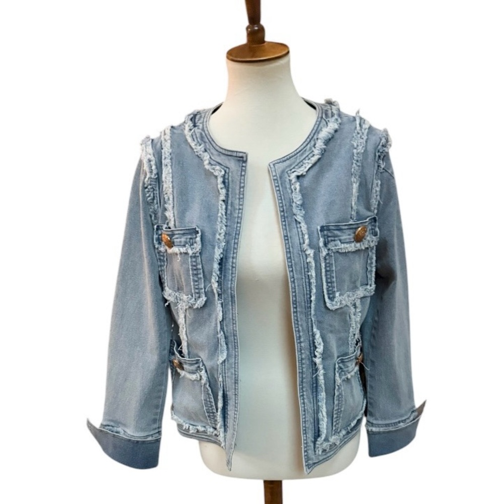 AZI New York Stylish Frayed Relaxed Fut Denim Jacket Size S